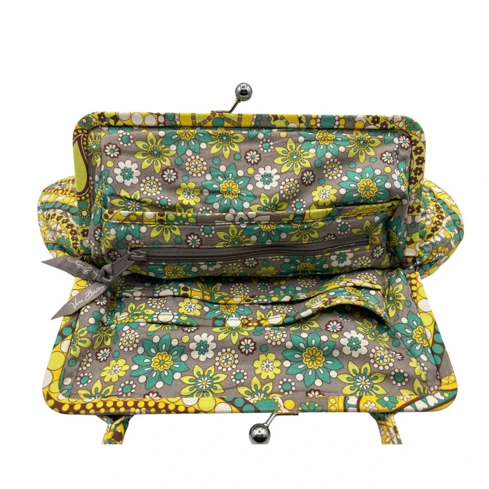 Vera‎ Bradley Frame Bag Womens Medium Yellow Green Paisley Excellent Kiss Lock